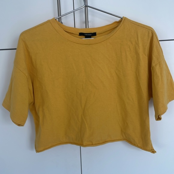 FOREVER 21 DROP SHOULDER CROP TEE - YELLOW - Picture 4 of 8